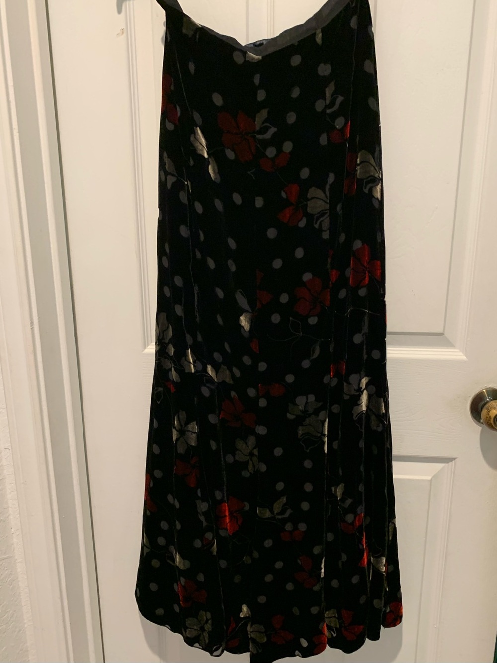 Mango Black Velvet Maxi Skirt with Red and Cream Floral Print